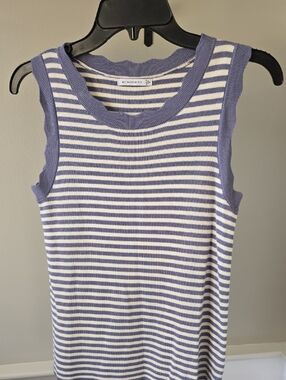 Staccato Blue and White Striped Ribbed Tank